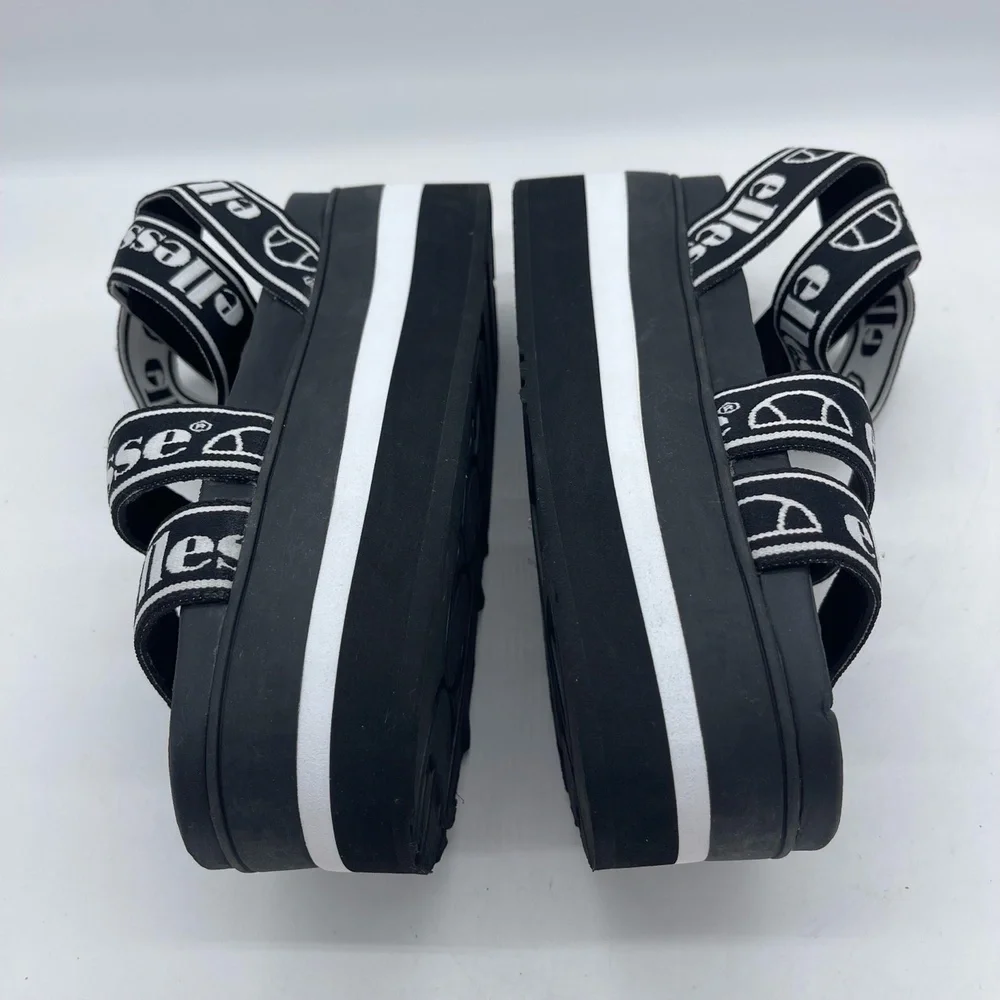 Ellesse Elina Text‎ AF 6-13587 Women's Size 8 Platform Sandals Black White Shoes